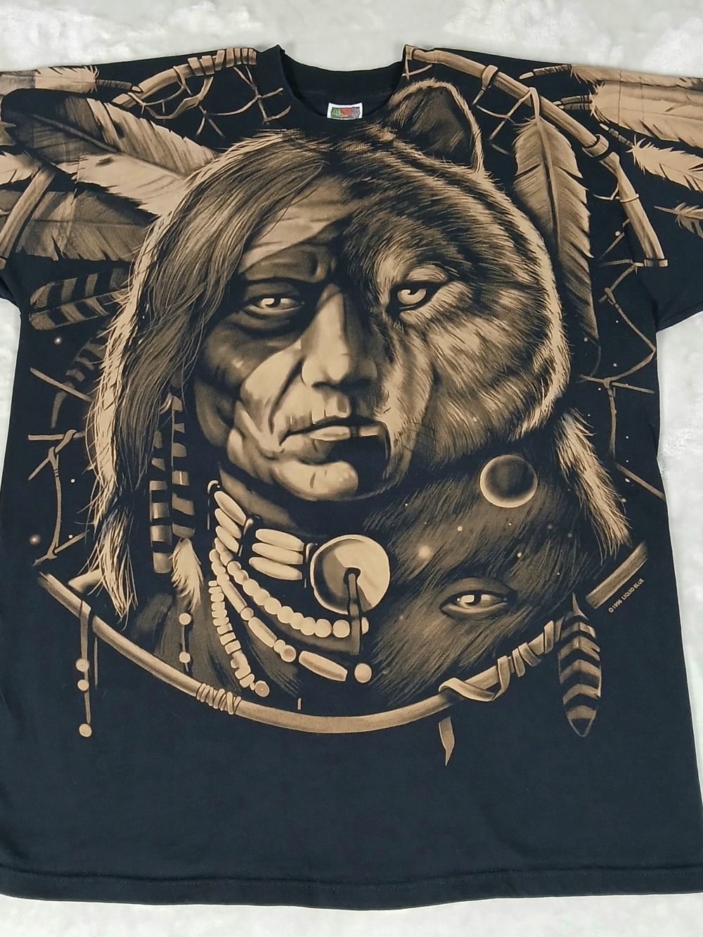 Vintage 1996 Liquid Blue T Shirt XL All Over Print AOP Native American